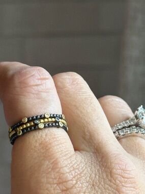 Freida Rothman 925 , with black and gold Stackable Ring Set